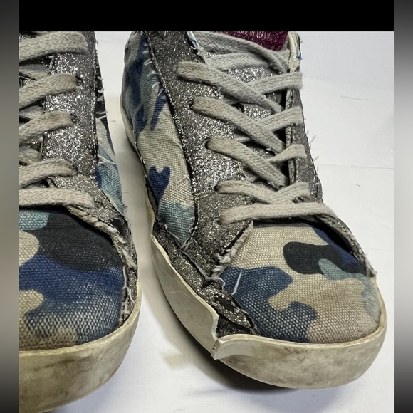 Golden Goose Superstar Sneakers Grey Blue Silver Glitter Camo Star Sz 35 - Picture 2 of 11